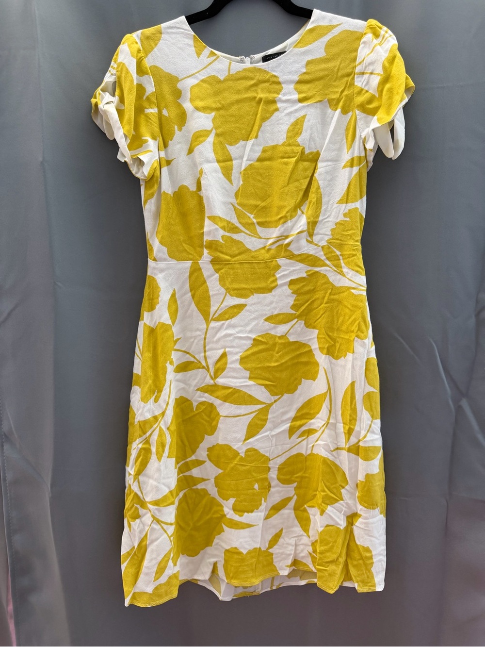 Ann Taylor White Midi Dress with Yellow Floral Print